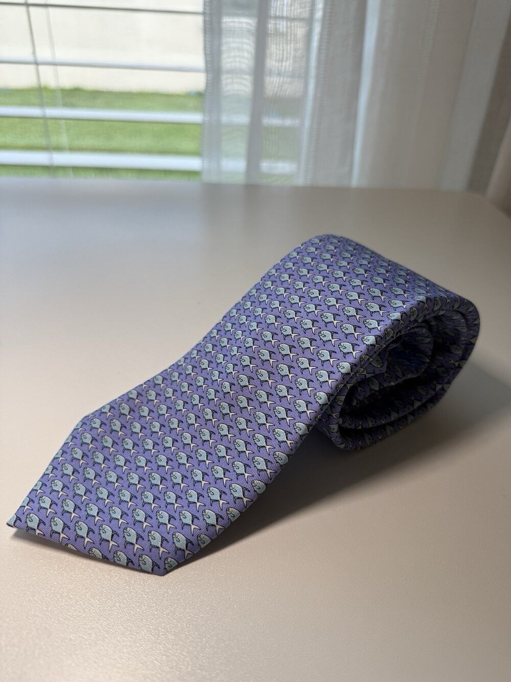 Vineyard Vines Silk Tie Purple Fish Pattern Preppy Men’s Necktie Made in USA
